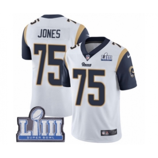 Youth Nike Los Angeles Rams 75 Deacon Jones White Vapor Untouchable Limited Player Super Bowl LIII Bound NFL Jersey