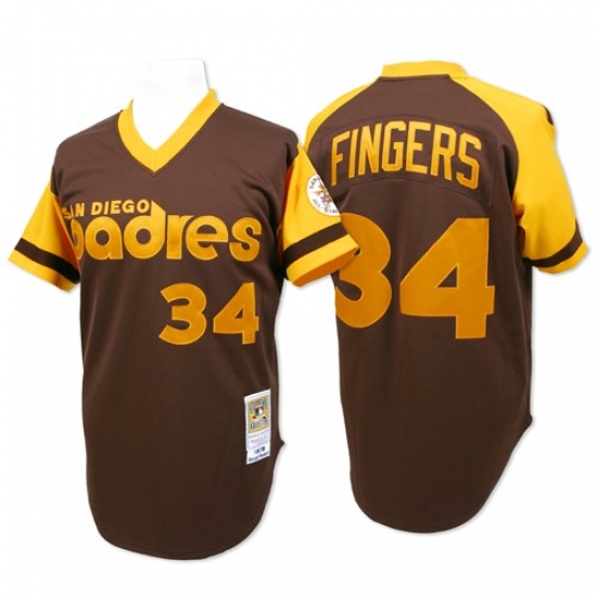 Men's Mitchell and Ness San Diego Padres 34 Rollie Fingers Authentic Brown Throwback MLB Jersey