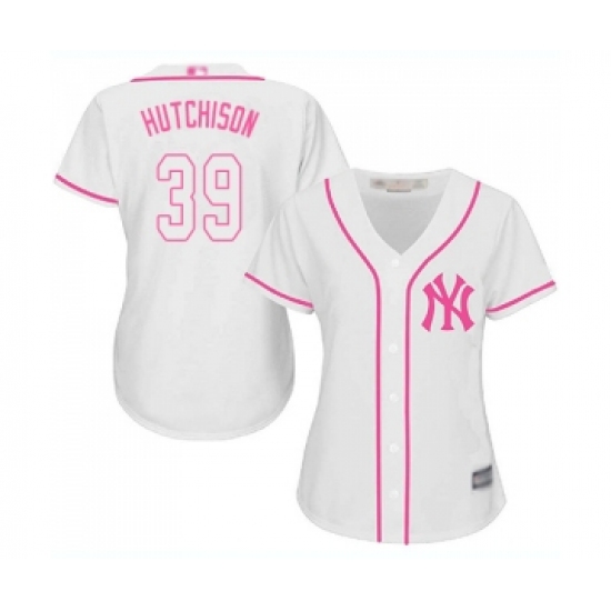 Women's New York Yankees 39 Drew Hutchison Authentic White Fashion Cool Base Baseball Jersey