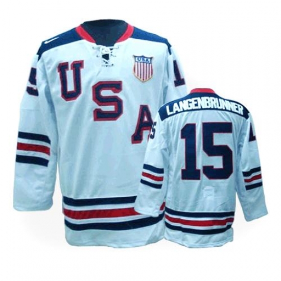 Men's Nike Team USA 15 Jamie Langenbrunner Premier White 1960 Throwback Olympic Hockey Jersey