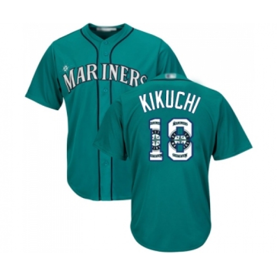 Men's Seattle Mariners 18 Yusei Kikuchi Authentic Teal Green Team Logo Fashion Cool Base Baseball Jersey