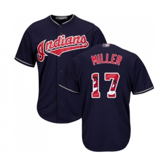 Men's Cleveland Indians 17 Brad Miller Authentic Navy Blue Team Logo Fashion Cool Base Baseball Jersey