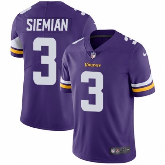Men's Nike Minnesota Vikings 3 Trevor Siemian Purple Team Color Vapor Untouchable Limited Player NFL Jersey