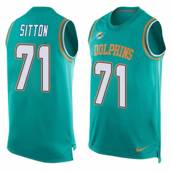 Men's Nike Miami Dolphins 71 Josh Sitton Limited Aqua Green Player Name & Number Tank Top NFL Jersey