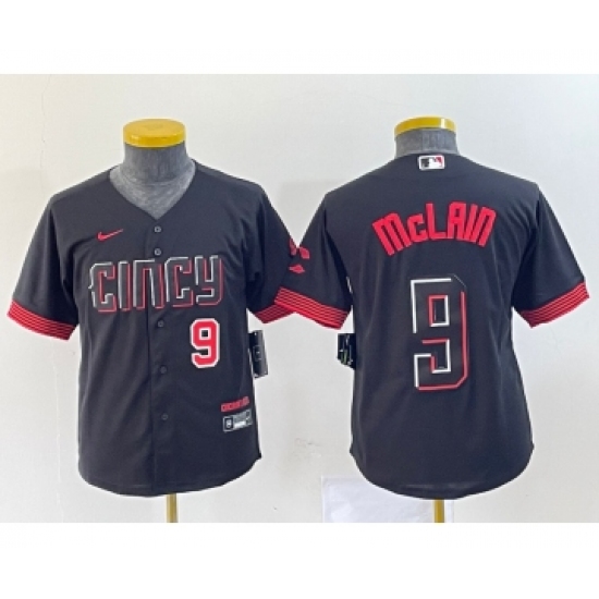 Youth Nike Cincinnati Reds 9 Matt McLain Number Black 2023 City Connect Cool Base Stitched Jersey