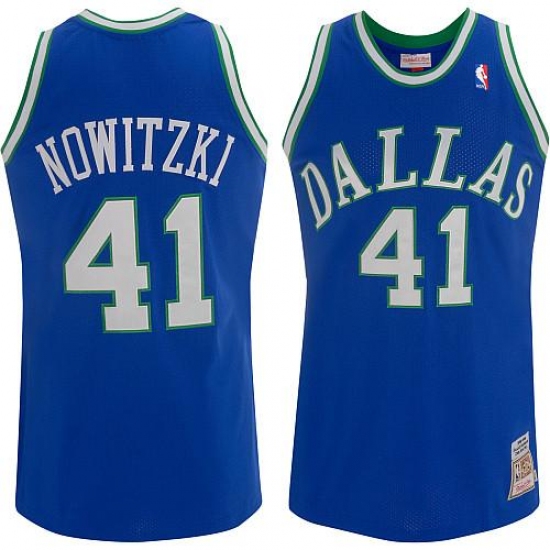 Men's Mitchell and Ness Dallas Mavericks 41 Dirk Nowitzki Authentic Blue Throwback NBA Jersey