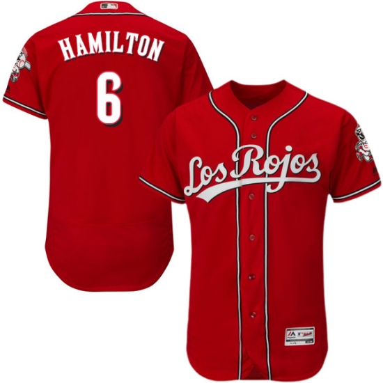 Men's Majestic Cincinnati Reds 6 Billy Hamilton Red Los Rojos Flexbase Authentic Collection MLB Jersey