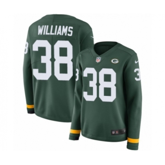 Women's Nike Green Bay Packers 38 Tramon Williams Limited Green Therma Long Sleeve NFL Jersey