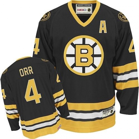 Men's CCM Boston Bruins 4 Bobby Orr Authentic Black Throwback NHL Jersey