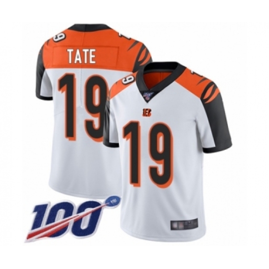 Men's Cincinnati Bengals 19 Auden Tate White Vapor Untouchable Limited Player 100th Season Football Jersey