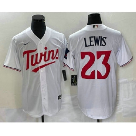 Men's Nike Minnesota Twins 23 Royce Lewis White Red Stitched MLB Cool Base Jersey