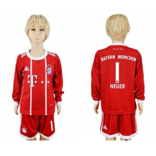 Bayern Munchen 1 Neuer Home Long Sleeves Kid Soccer Club Jersey