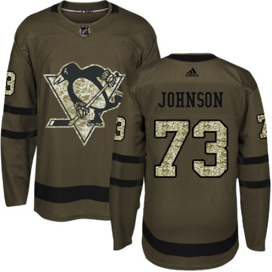 Youth Adidas Pittsburgh Penguins 73 Jack Johnson Authentic Green Salute to Service NHL Jersey