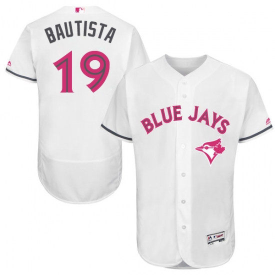 Men's Majestic Toronto Blue Jays 19 Jose Bautista Authentic White 2016 Mother's Day Fashion Flex Base MLB Jersey