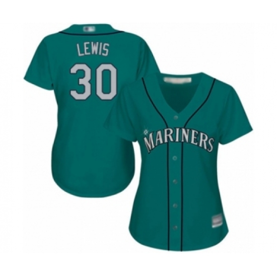 Women's Seattle Mariners 30 Kyle Lewis Authentic Teal Green Alternate Cool Base Baseball Player Jersey