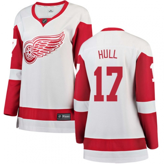 Women's Detroit Red Wings 17 Brett Hull Authentic White Away Fanatics Branded Breakaway NHL Jersey