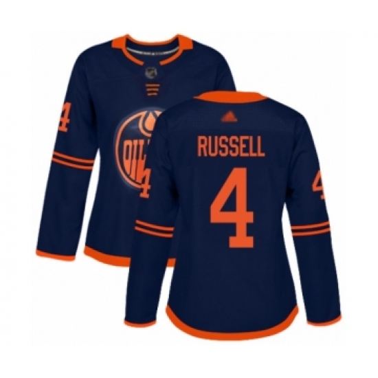 Women's Edmonton Oilers 4 Kris Russell Authentic Navy Blue Alternate Hockey Jersey
