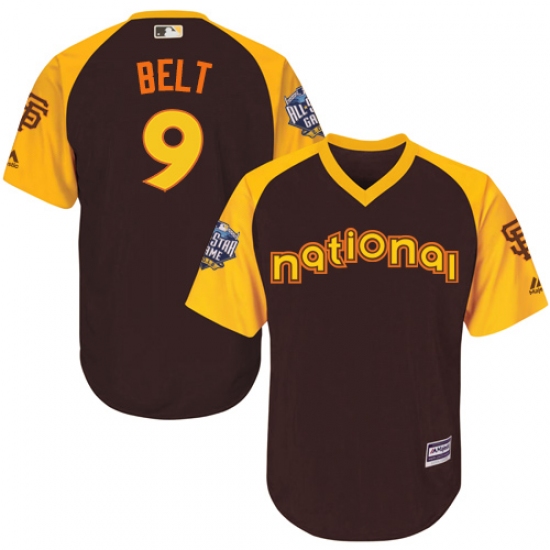 Youth Majestic San Francisco Giants 9 Brandon Belt Authentic Brown 2016 All-Star National League BP Cool Base MLB Jersey