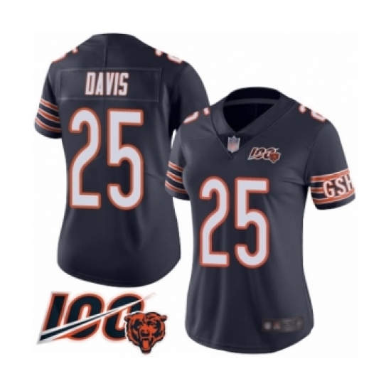 Women's Chicago Bears 25 Mike Davis Navy Blue Team Color 100th Season Limited Football Jersey