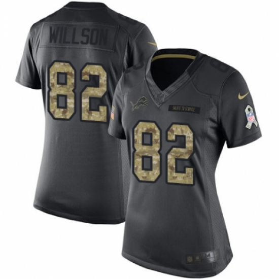 Women's Nike Detroit Lions 82 Luke Willson Limited Black 2016 Salute to Service NFL Jersey