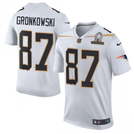 Men's Nike New England Patriots 87 Rob Gronkowski Elite White Team Rice 2016 Pro Bowl NFL Jersey