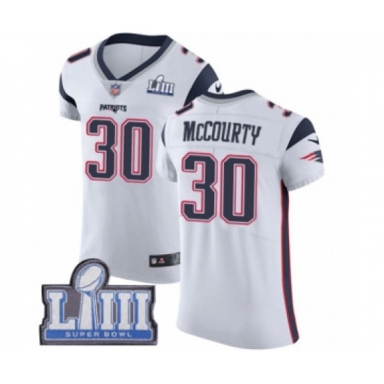 Men's Nike New England Patriots 30 Jason McCourty White Vapor Untouchable Elite Player Super Bowl LIII Bound NFL Jersey