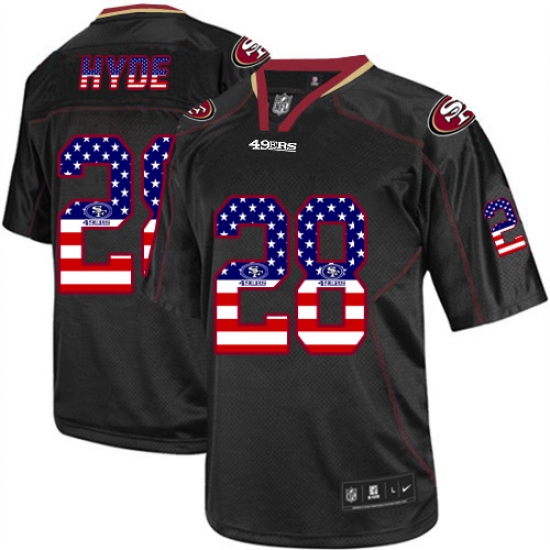Men's Nike San Francisco 49ers 28 Carlos Hyde Elite Black USA Flag Fashion NFL Jersey