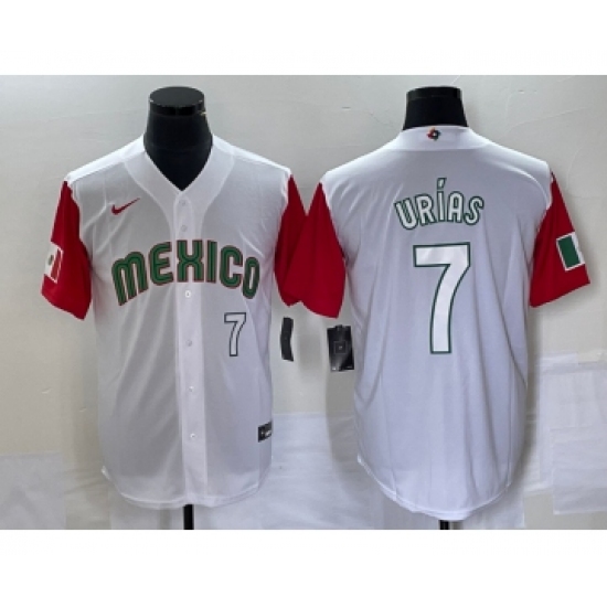 Men's Mexico Baseball 7 Julio Urias Number 2023 White Red World Classic Stitched Jersey 36