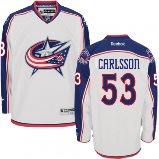Women's Reebok Columbus Blue Jackets 53 Gabriel Carlsson Authentic White Away NHL Jersey