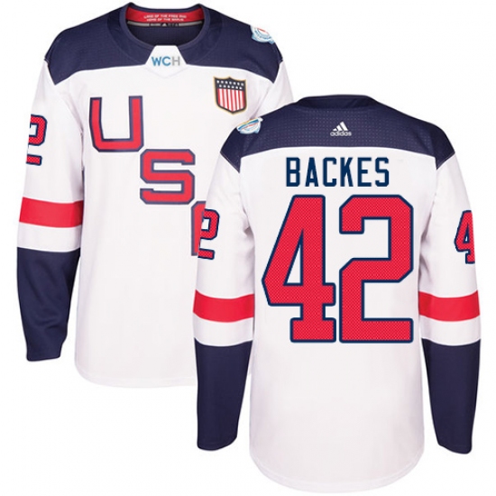 Youth Adidas Team USA 42 David Backes Authentic White Home 2016 World Cup Ice Hockey Jersey