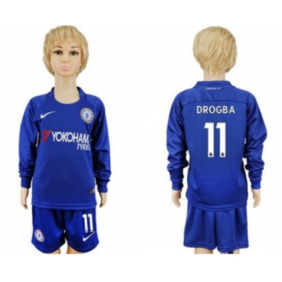 Chelsea 11 Drogba Home Long Sleeves Kid Soccer Club Jersey