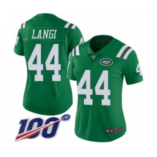Women's New York Jets 44 Harvey Langi Limited Green Rush Vapor Untouchable 100th Season Football Jersey