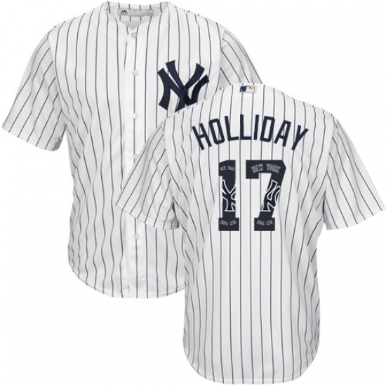 Men's Majestic New York Yankees 17 Matt Holliday Authentic White Team Logo Fashion MLB Jersey