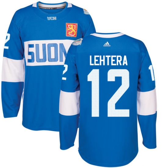 Men's Adidas Team Finland 12 Jori Lehtera Premier Blue Away 2016 World Cup of Hockey Jersey