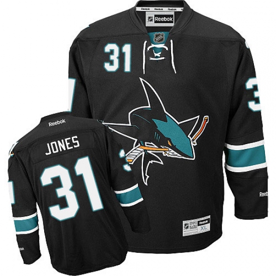 Men's Reebok San Jose Sharks 31 Martin Jones Authentic Black Third NHL Jersey