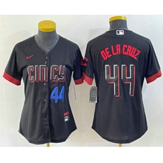 Women's Nike Cincinnati Reds 44 Elly De La Cruz Number Black 2023 City Connect Cool Base Stitched Baseball Jersey3