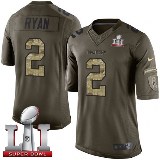Men's Nike Atlanta Falcons 2 Matt Ryan Limited Green Salute to Service Super Bowl LI 51 NFL Jersey