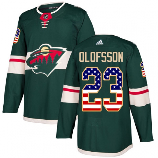 Men's Adidas Minnesota Wild 23 Gustav Olofsson Authentic Green USA Flag Fashion NHL Jersey