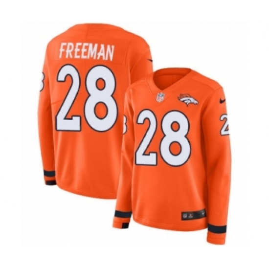 Women's Nike Denver Broncos 28 Royce Freeman Limited Orange Therma Long Sleeve NFL Jersey