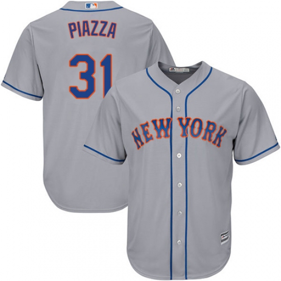 Men's Majestic New York Mets 31 Mike Piazza Replica Grey Road Cool Base MLB Jersey