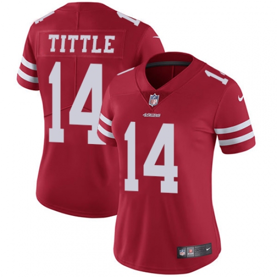 Women's Nike San Francisco 49ers 14 Y.A. Tittle Red Team Color Vapor Untouchable Limited Player NFL Jersey