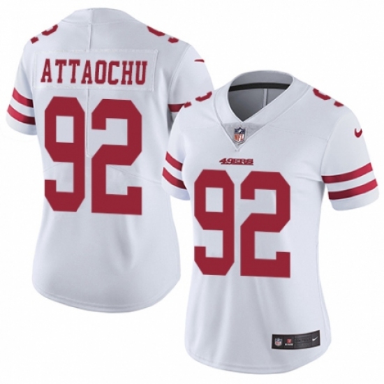 Women's Nike San Francisco 49ers 92 Jeremiah Attaochu White Vapor Untouchable Elite Player NFL Jersey