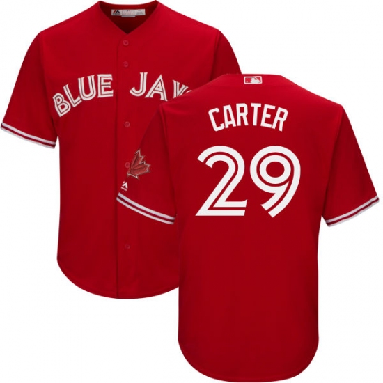 Men's Majestic Toronto Blue Jays 29 Joe Carter Replica Scarlet Alternate Cool Base MLB Jersey