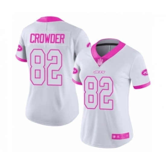 Women's New York Jets 82 Jamison Crowder Limited White Pink Rush Fashion Football Jersey