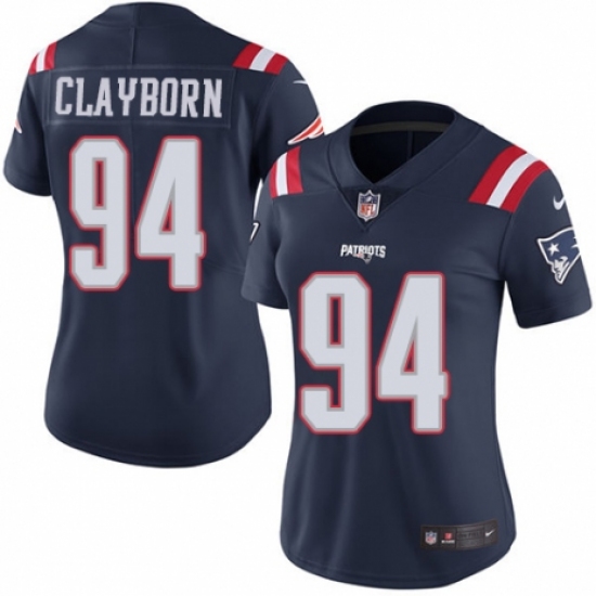 Women's Nike New England Patriots 94 Adrian Clayborn Limited Navy Blue Rush Vapor Untouchable NFL Jersey