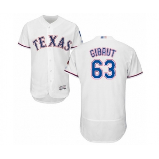 Men's Texas Rangers 63 Ian Gibaut White Home Flex Base Authentic Collection Baseball Player Jersey