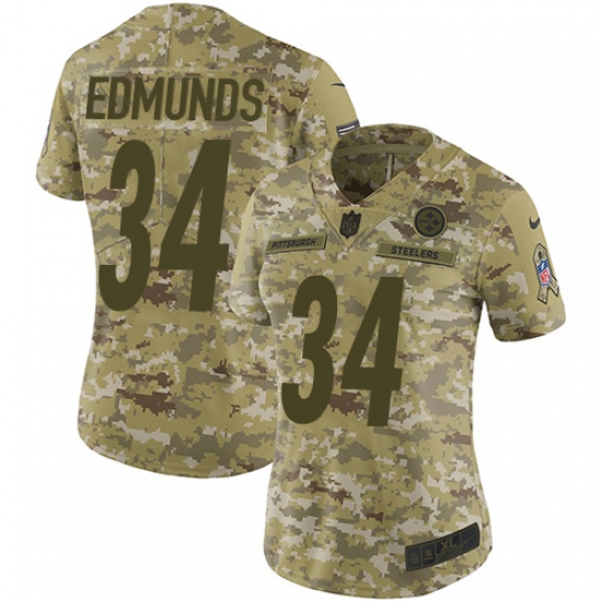Women's Nike Pittsburgh Steelers 34 Terrell Edmunds Limited Camo 2018 Salute to Service NFL Jersey