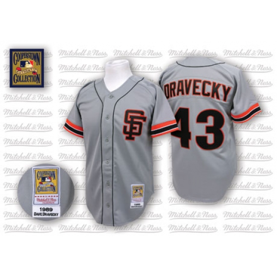 Men's Mitchell and Ness San Francisco Giants 43 Dave Dravecky Replica Grey Throwback MLB Jersey