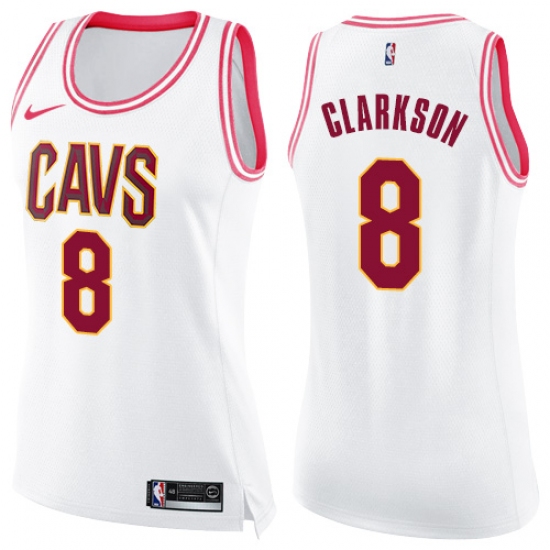 Women's Nike Cleveland Cavaliers 8 Jordan Clarkson Swingman White/Pink Fashion NBA Jersey