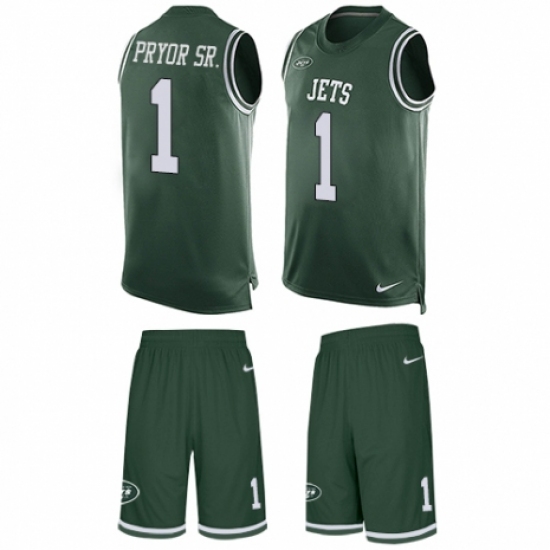 Men's Nike New York Jets 1 Terrelle Pryor Sr. Limited Green Tank Top Suit NFL Jersey
